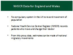 NHSCR Data for England and Wales