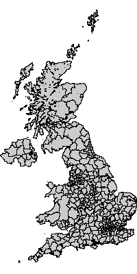 Map showing UK interaction data districts 2001 boundaries