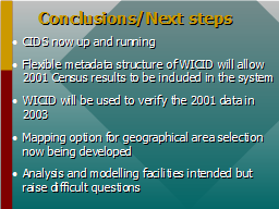 Conclusions/Next steps
