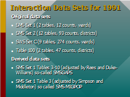 Interaction Data Sets for 1991