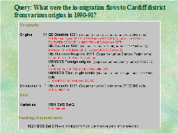 Query: What were the in-migration flows to Cardiff district from various origins in 1990-91?