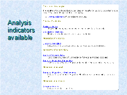 Analysis indicators available