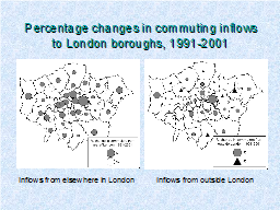 Percentage changes in commuting inflows to London boroughs, 1991-2001