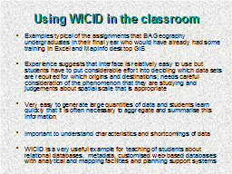 Using WICID in the classroom
