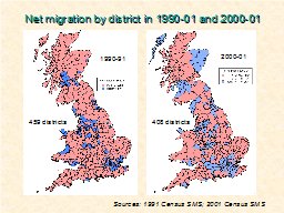 Net migration by district in 1990-01 and 2000-01