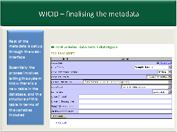 WICID – finalising the metadata