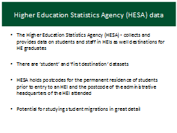 Higher Education Statistics Agency (HESA) data