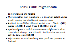 Census 2001 migrant data