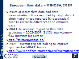 European flow data – MIMOSA, IMEM