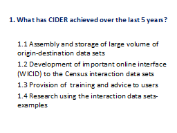 1. What has CIDER achieved over the last 5 years?